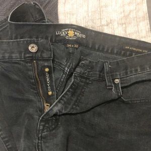 Black Men’s Lucky Brand Jeans—410 Athletic Slim style.